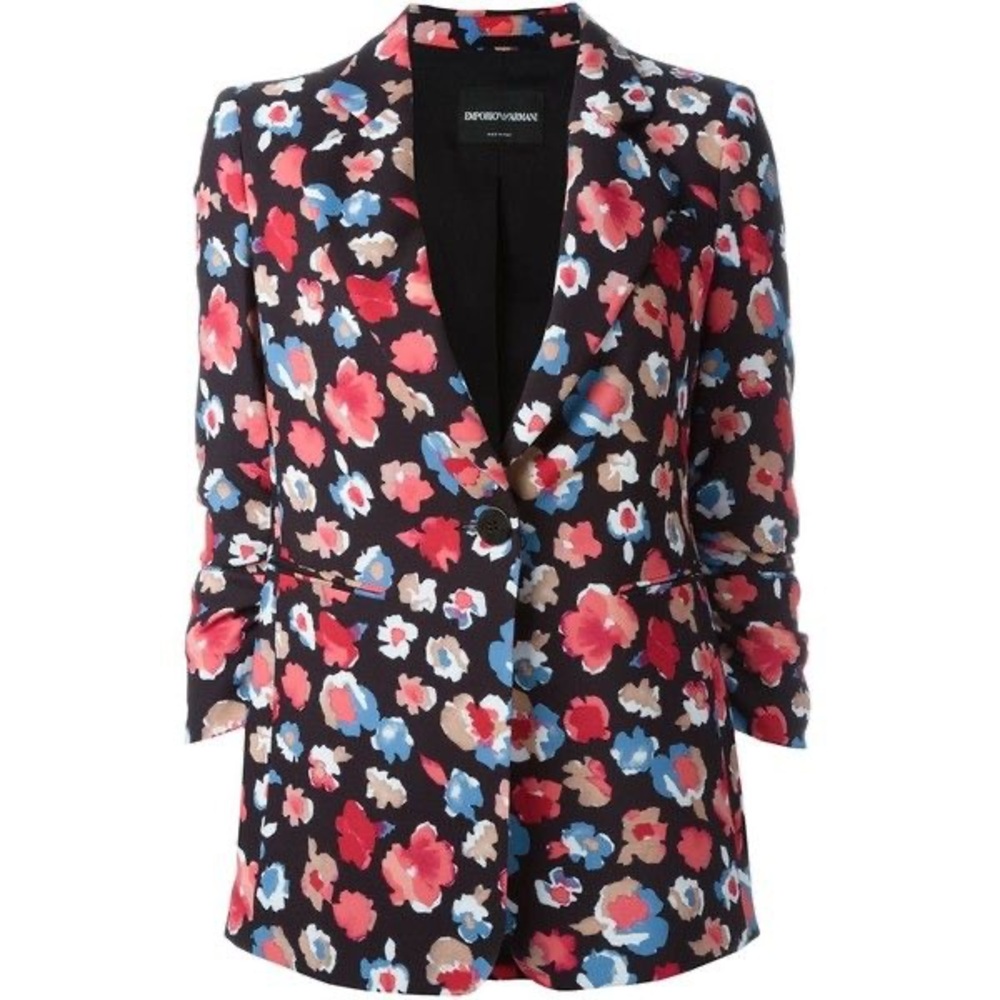 Emporio Armani Floral Print Long Jacket Single Button Front